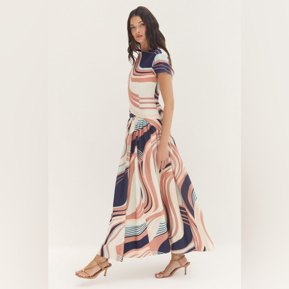 NWT Hutch Atley Dress in Wavy Geometric Multi Color Stretch Poplin in Size Small - Picture 6 of 13